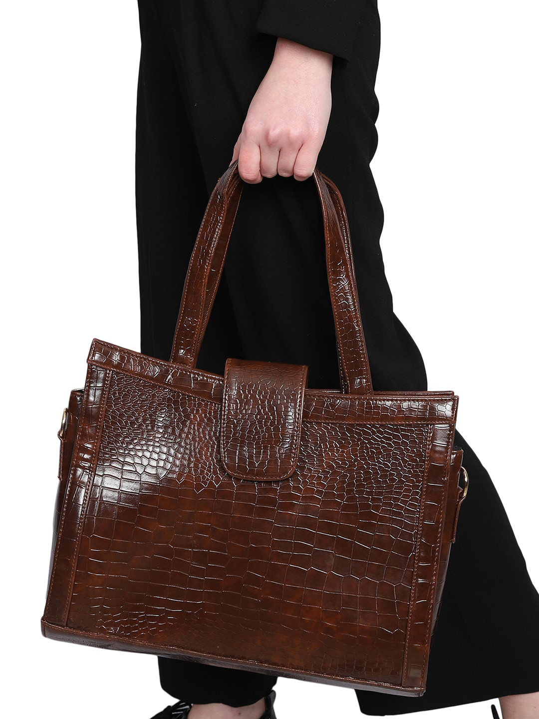 

MINI WESST Textured Self Design Structured Handheld Bag, Brown