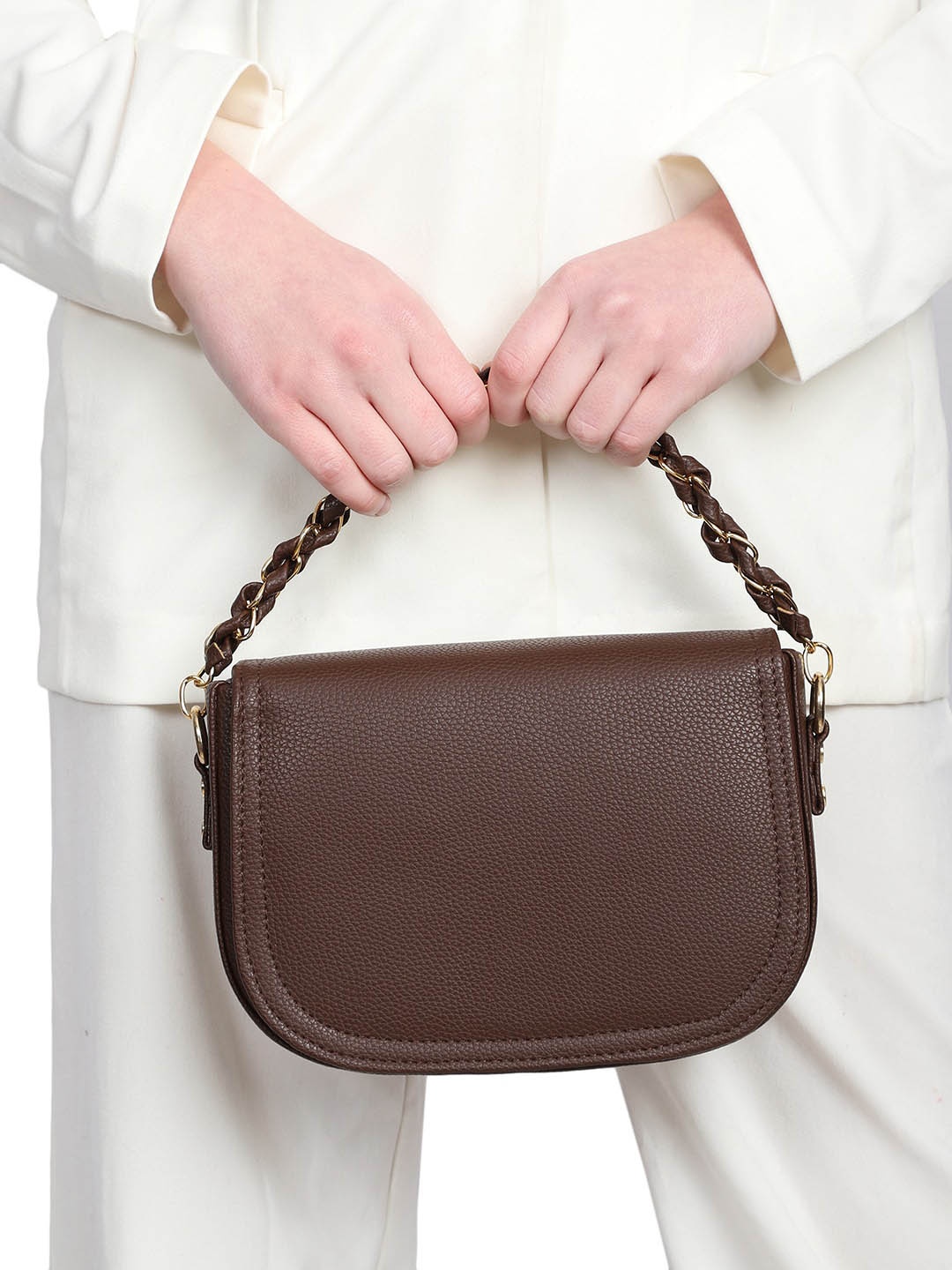 

MINI WESST Textured Structured Handheld Bag, Brown