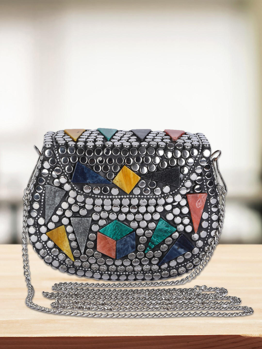 

MINI WESST Embellished Structured Sling Bag, Silver