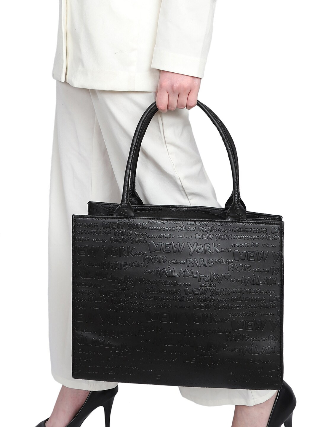 

MINI WESST Textured Oversized Structured Shoulder Bag Up to 12 inch, Black
