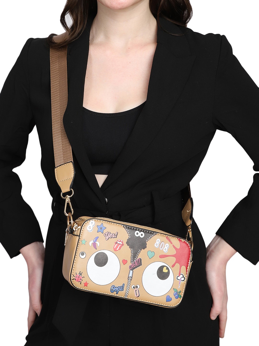 

MINI WESST Graphic Printed Structured Sling Bag, Brown
