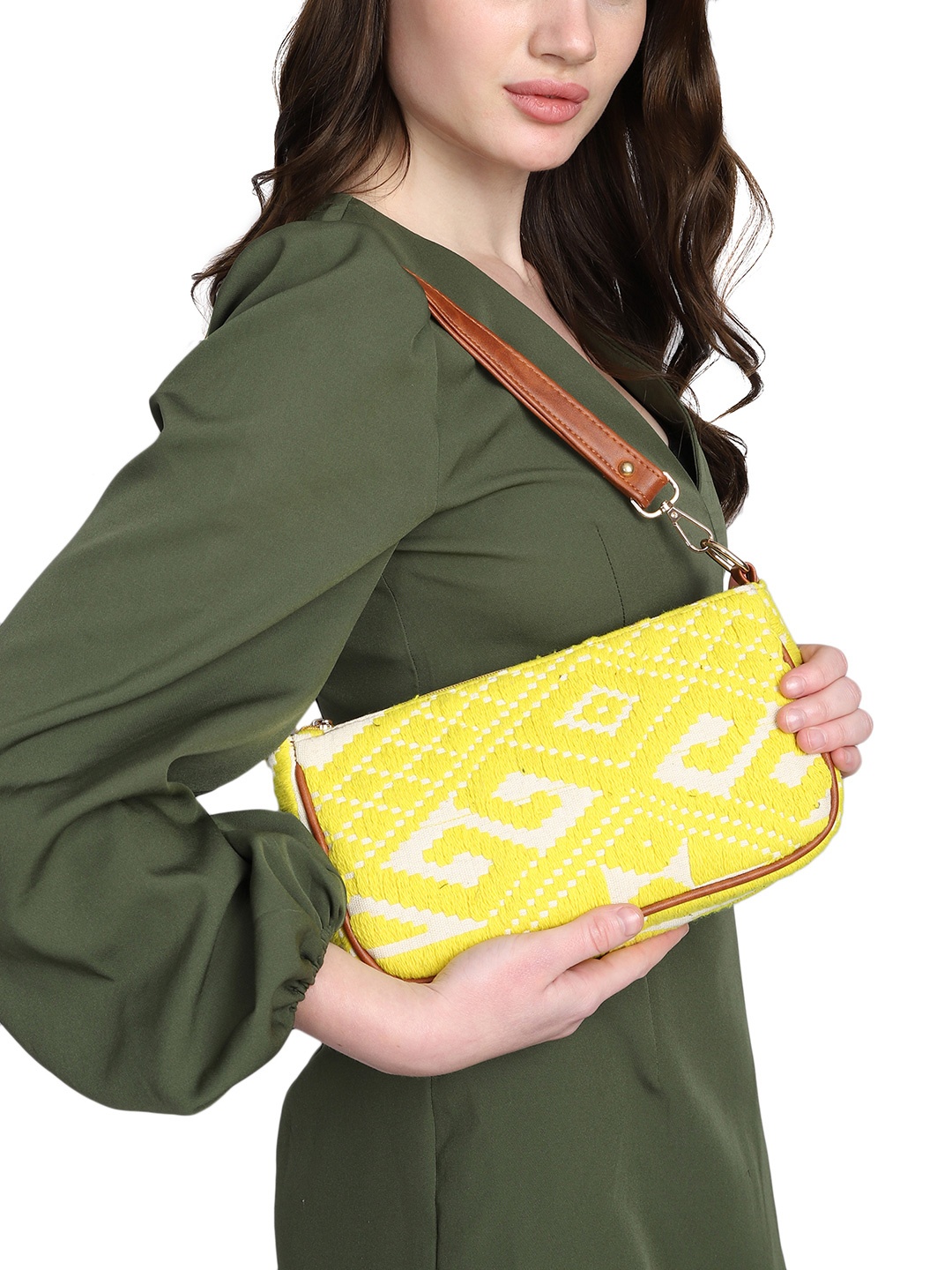 

MINI WESST Textured Shoulder Bag With Zip Detail, Yellow