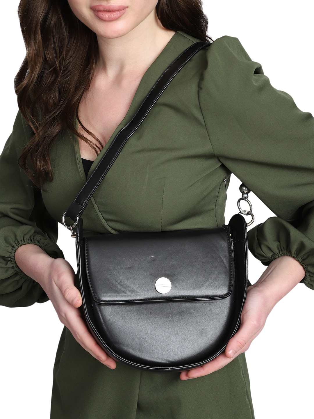 

MINI WESST PU Half Moon Sling Bag, Black