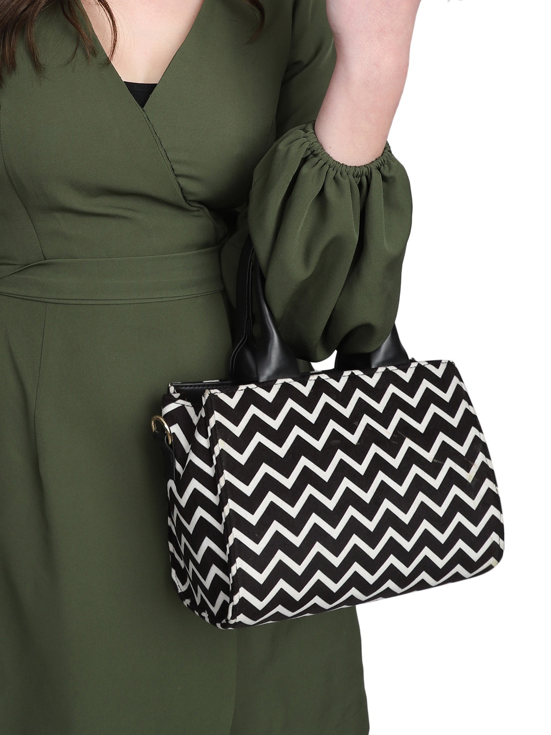 

MINI WESST Geometric Printed Structured Handheld Bag, Black
