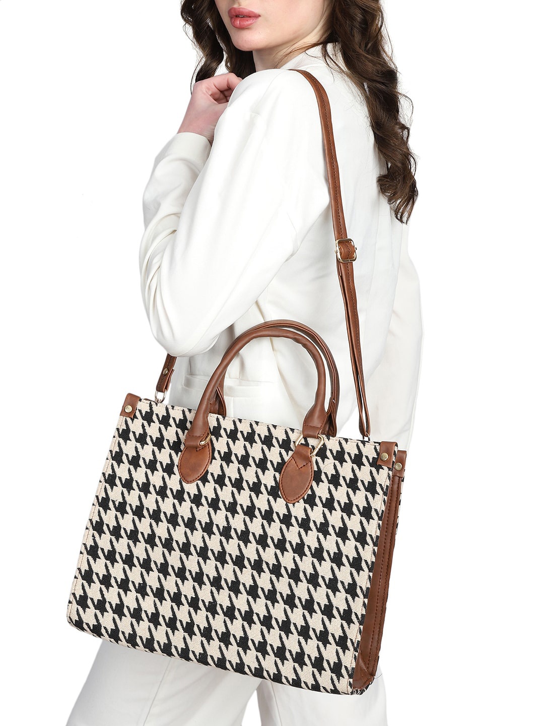 

MINI WESST Printed Structured Handheld Bag, Brown