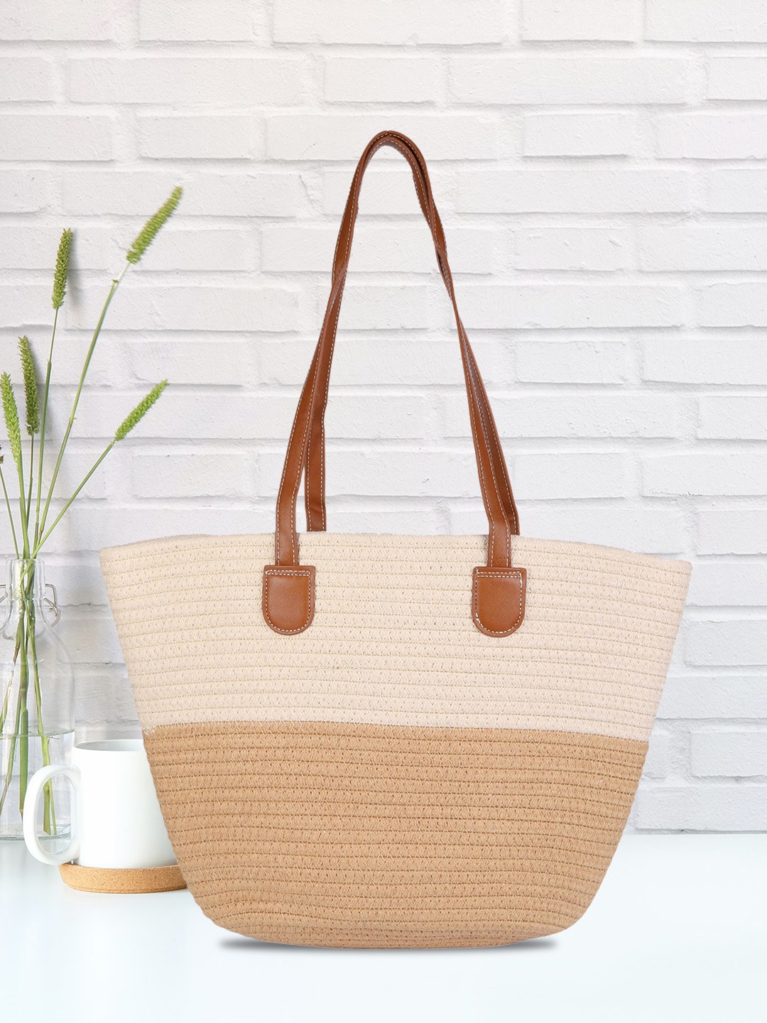 

MINI WESST Textured Shopper Tote Bag, Beige