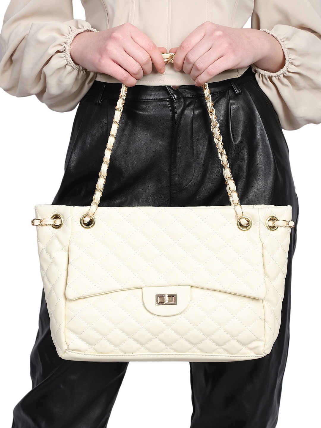 

MINI WESST Quilted PU Structured Handheld Bag, White