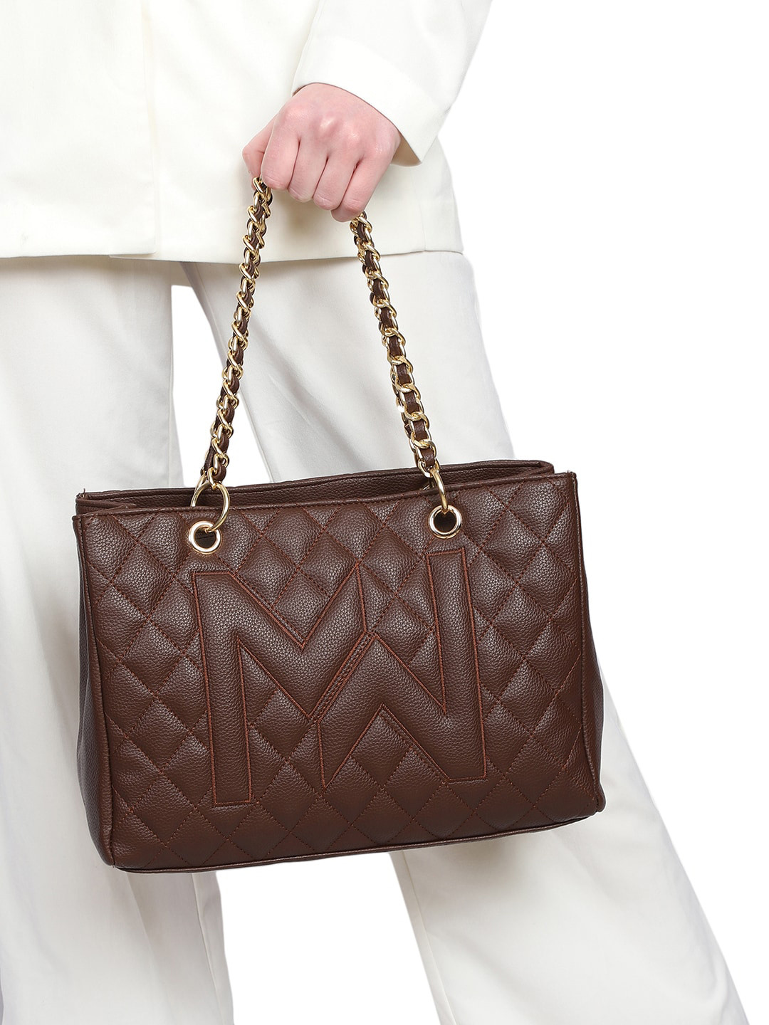 

MINI WESST Textured Structured Shoulder Bag Up to 12 inch, Brown