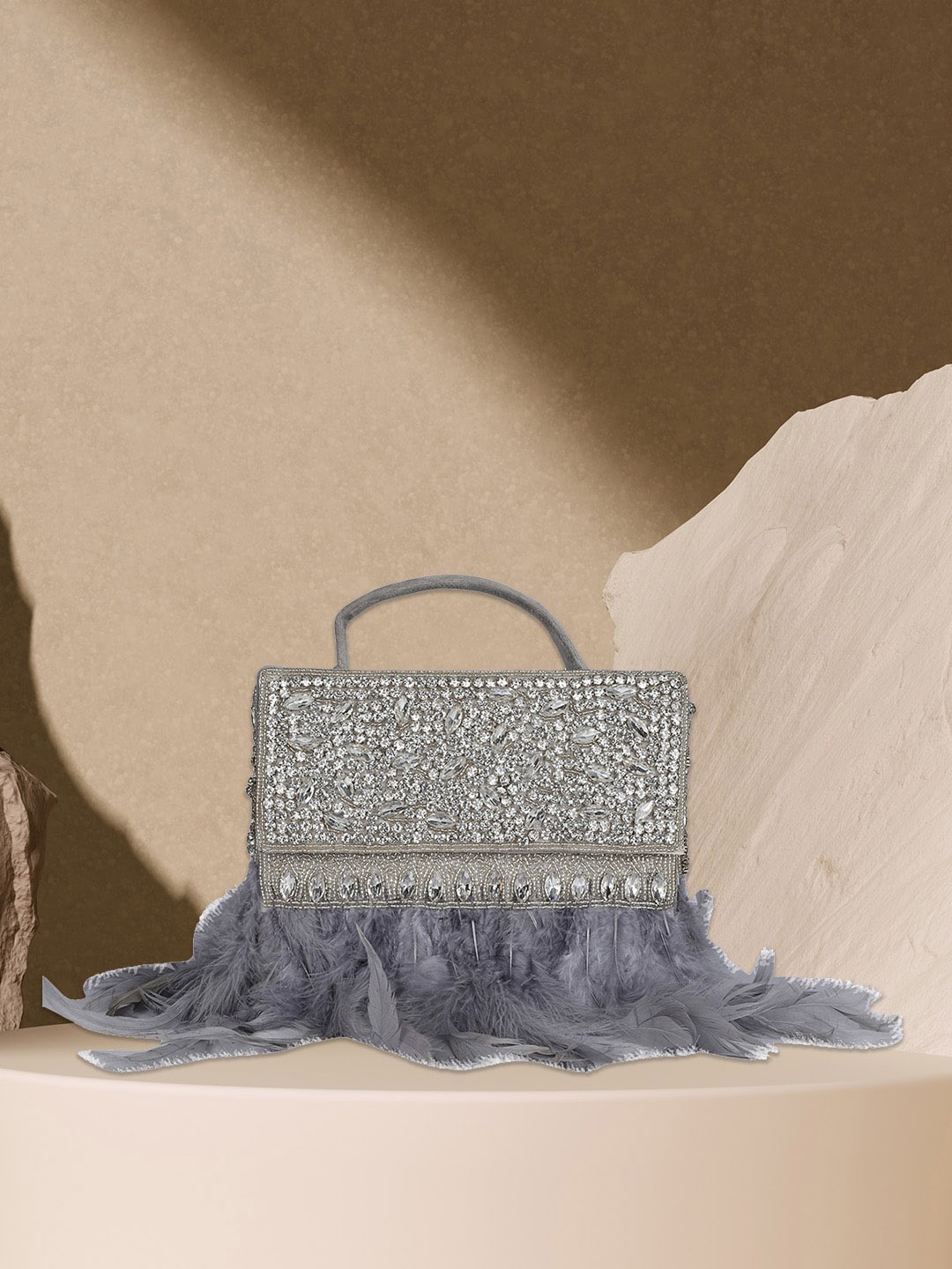

MINI WESST Embellished Structured Suede Handheld Bag, Grey