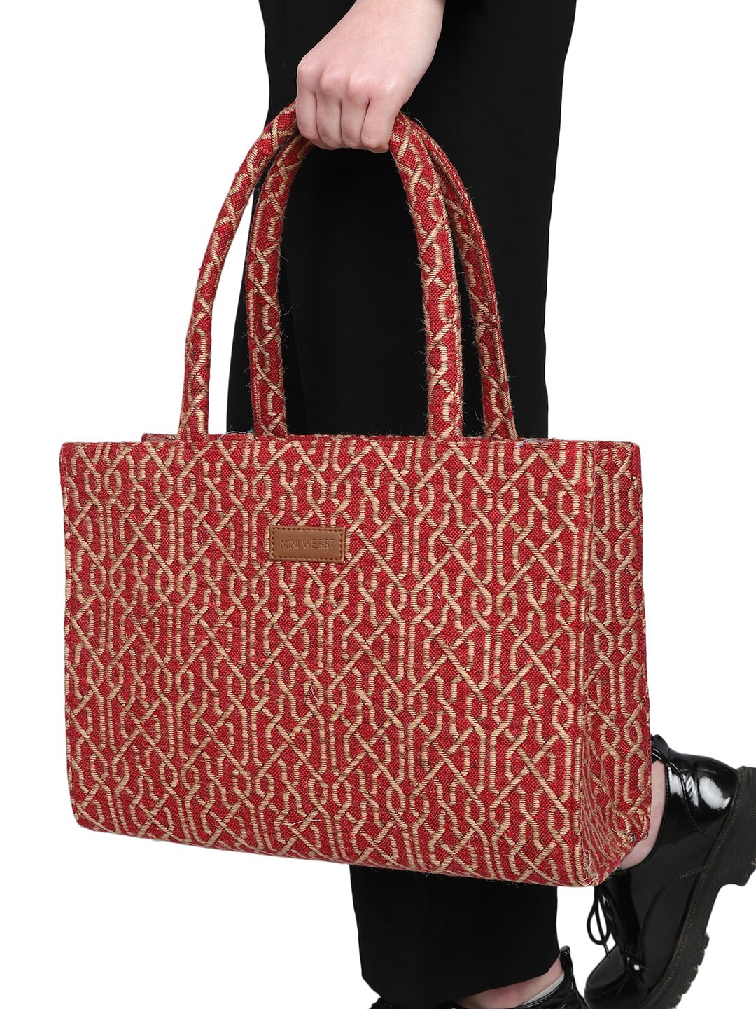 

MINI WESST Printed Shopper Handheld Bag, Maroon