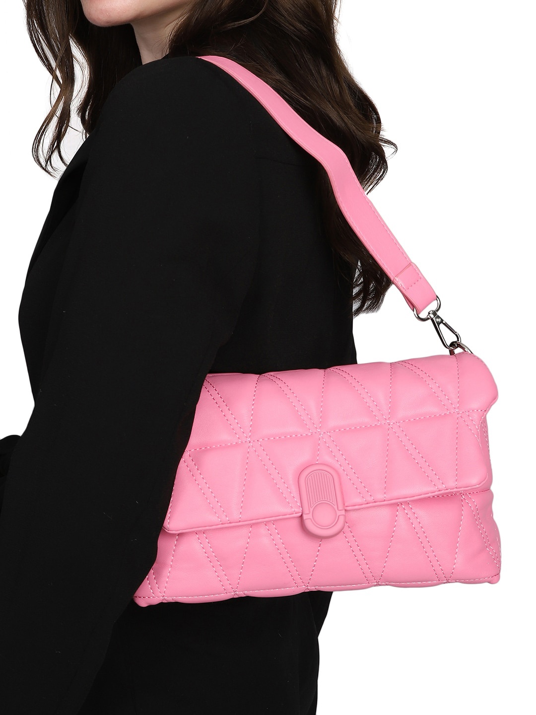 

MINI WESST Structured Quilted Hobo Bag, Pink