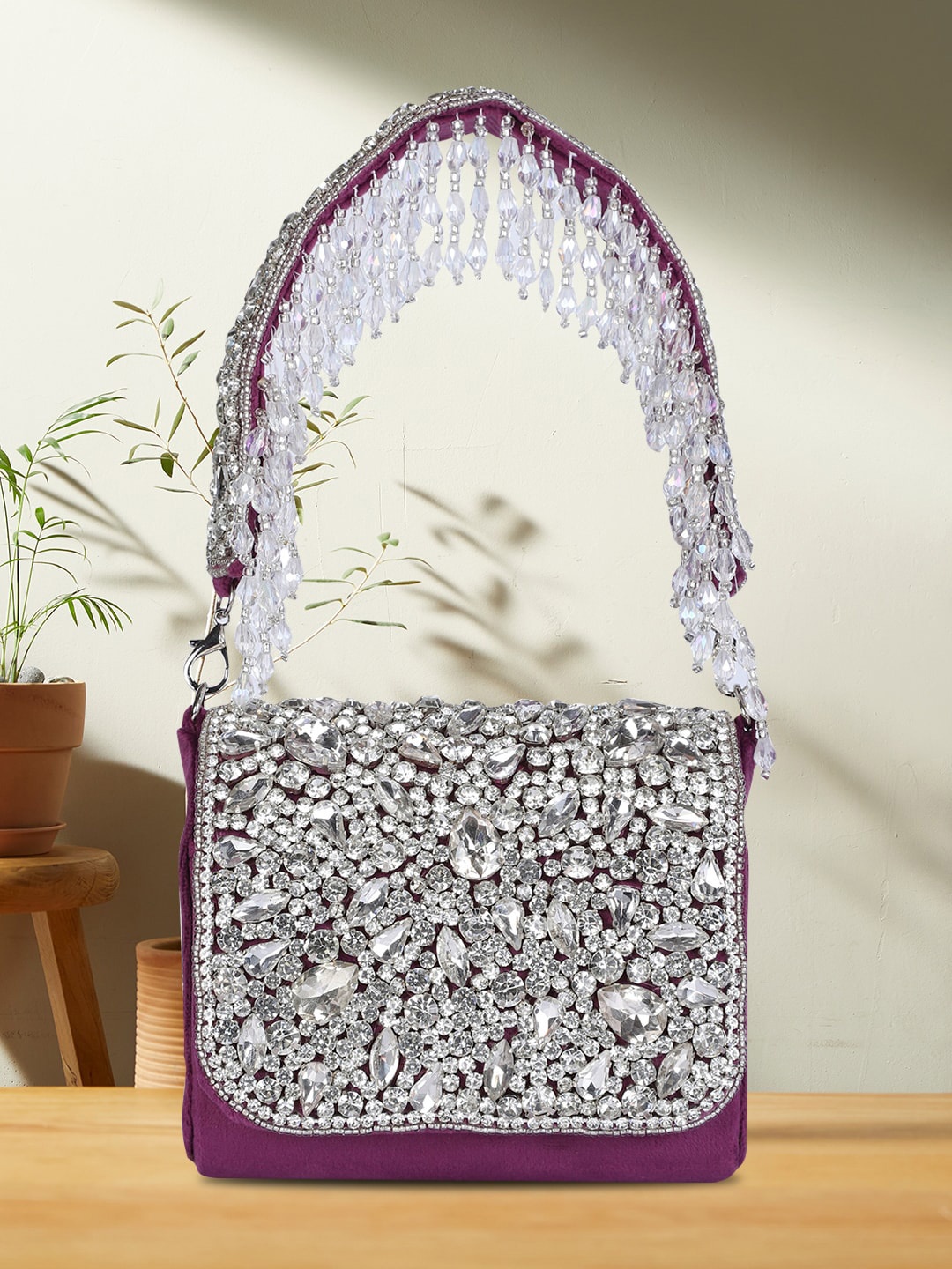 

MINI WESST Embellished Suede Structured Handheld Bag, Purple