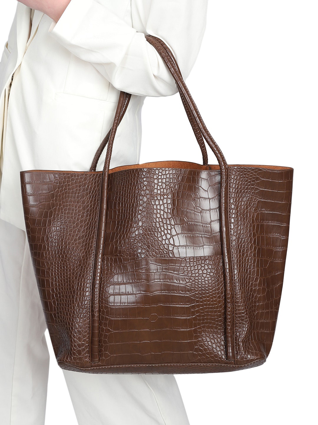 

MINI WESST Animal Textured Oversized Structured Shoulder Bag, Brown