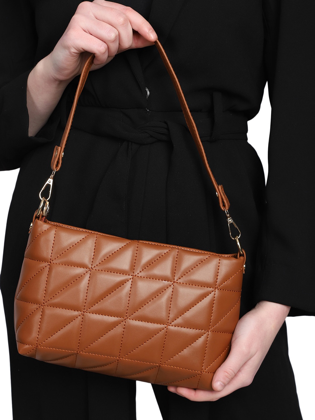 

MINI WESST Quilted Structured Handheld Bag, Brown