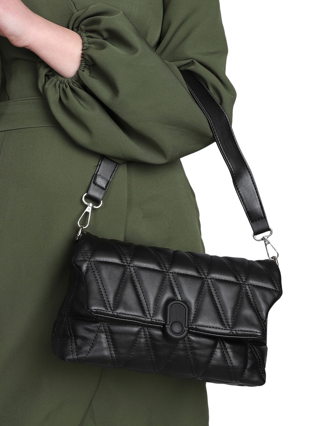 

MINI WESST Textured Structured Shoulder Bag, Black