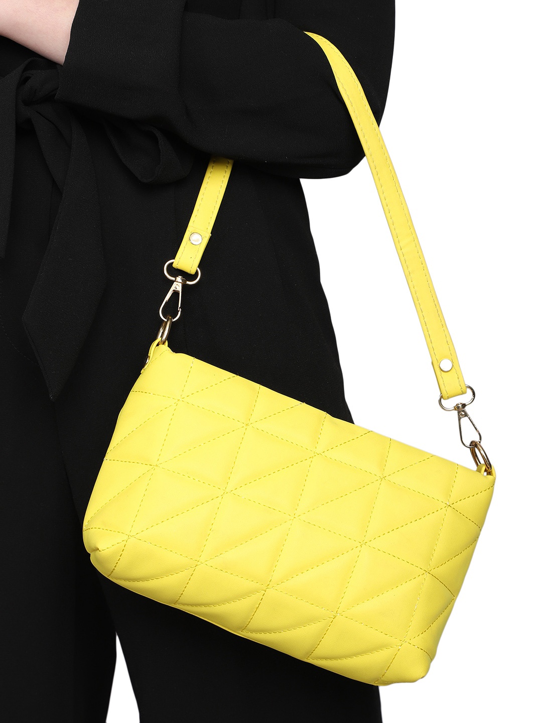 

MINI WESST Textured Structured Handheld Bag with Quilted, Yellow