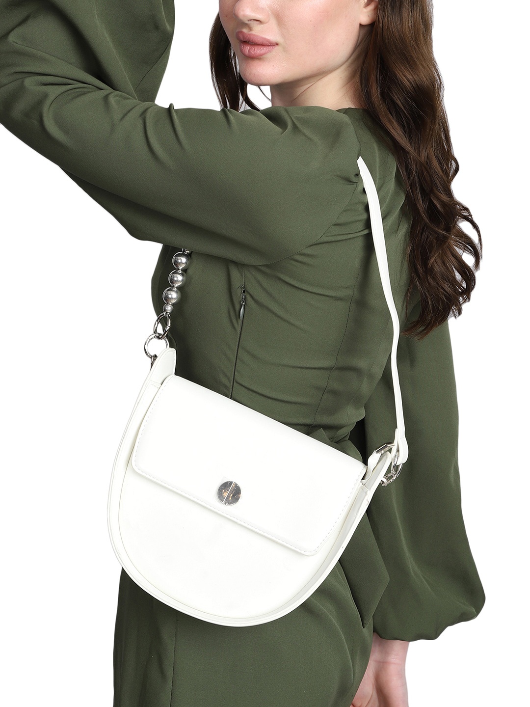 

MINI WESST PU Half Moon Shoulder Bag, White