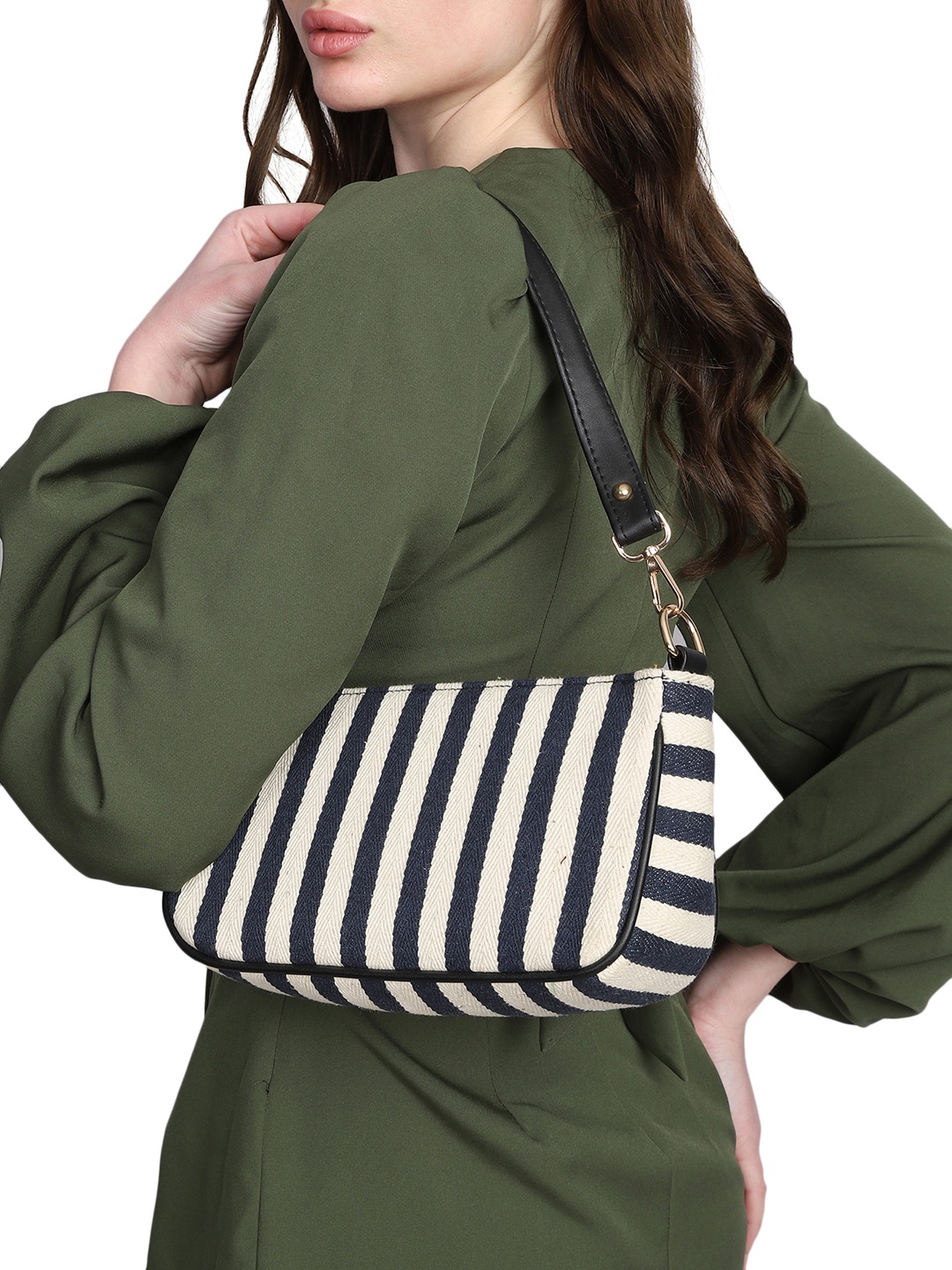 

MINI WESST Striped Structured Shoulder Bag, Beige
