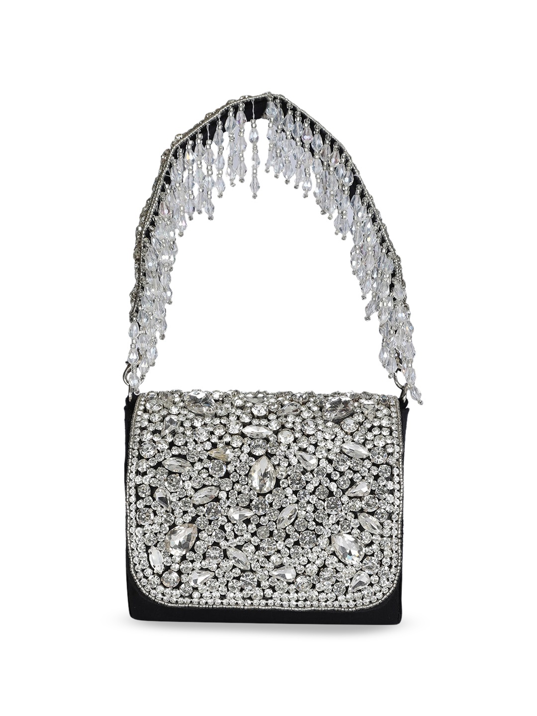 

MINI WESST Embellished Suede Swagger Handheld Bag, Black