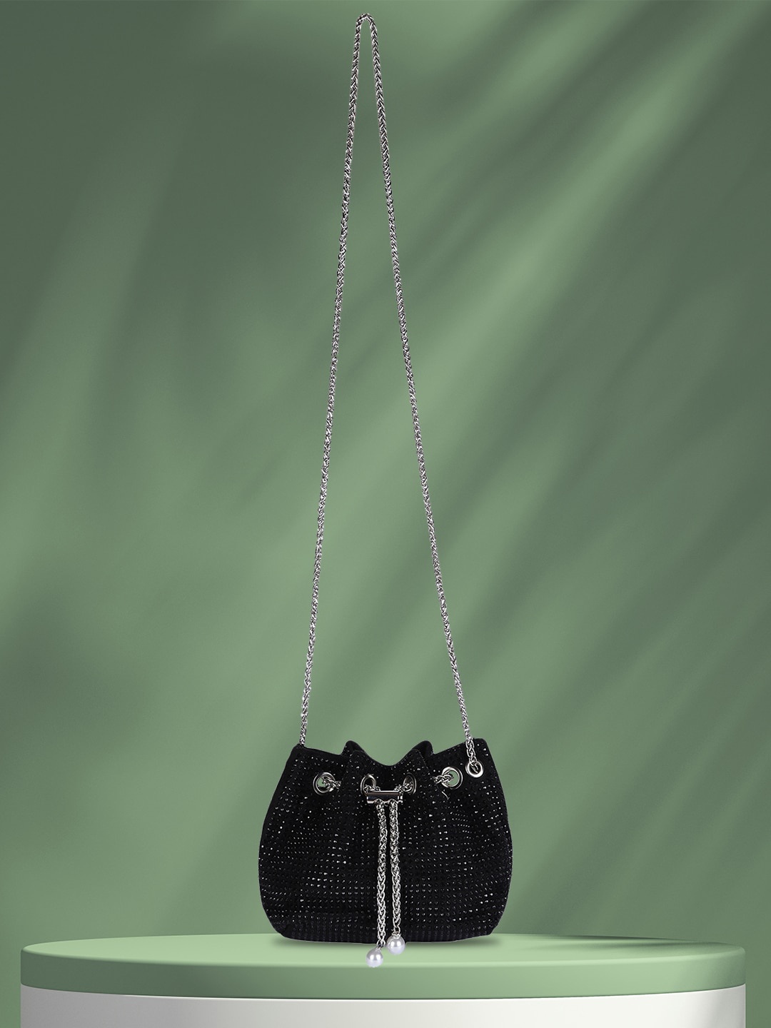 

MINI WESST Embellished Bucket Sling Bag, Black