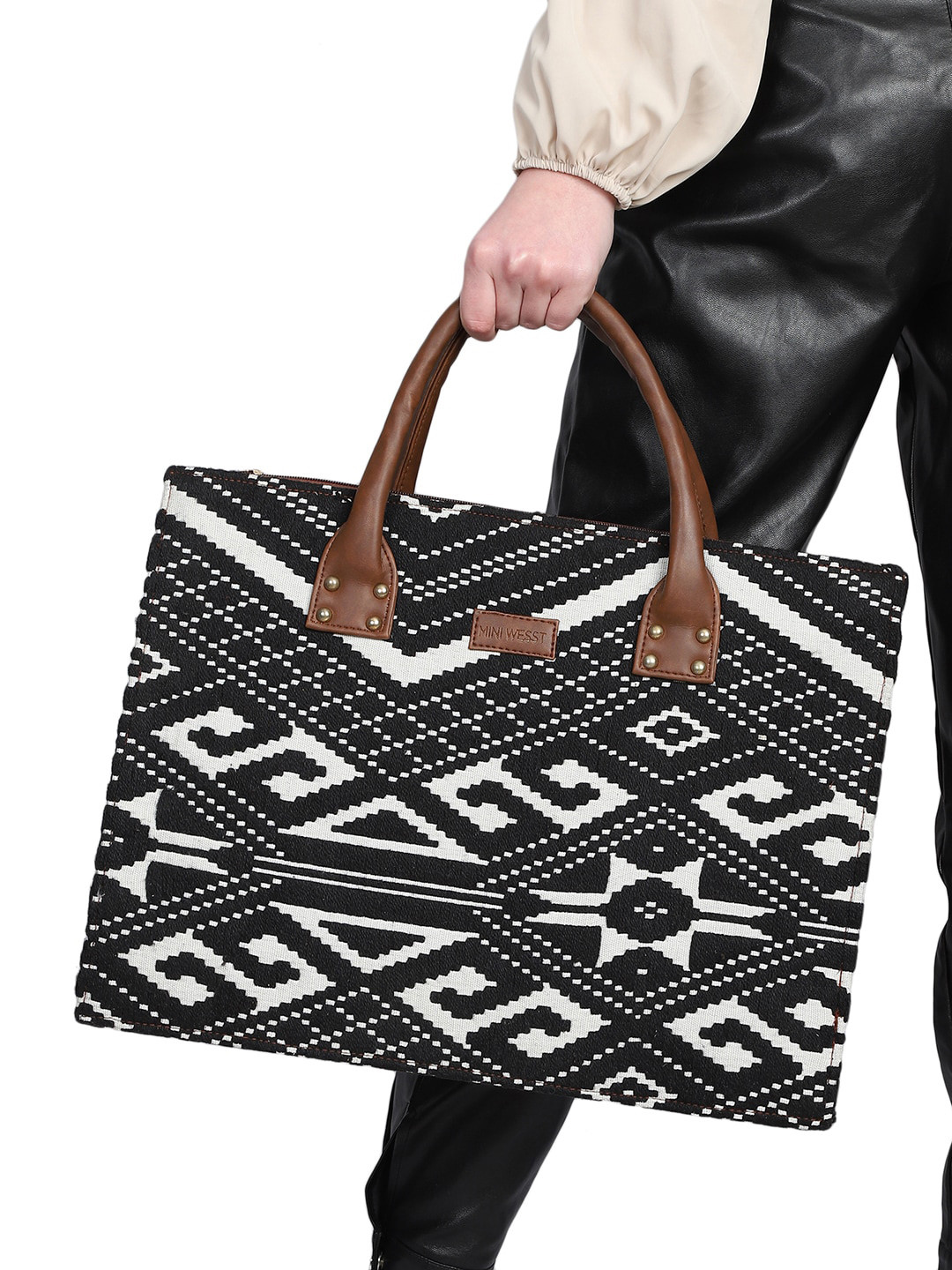 

MINI WESST Geometric Printed Structured Handheld Bag, Black
