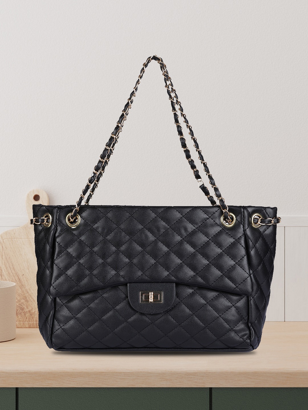 

MINI WESST Textured Structured Shoulder Bag, Black