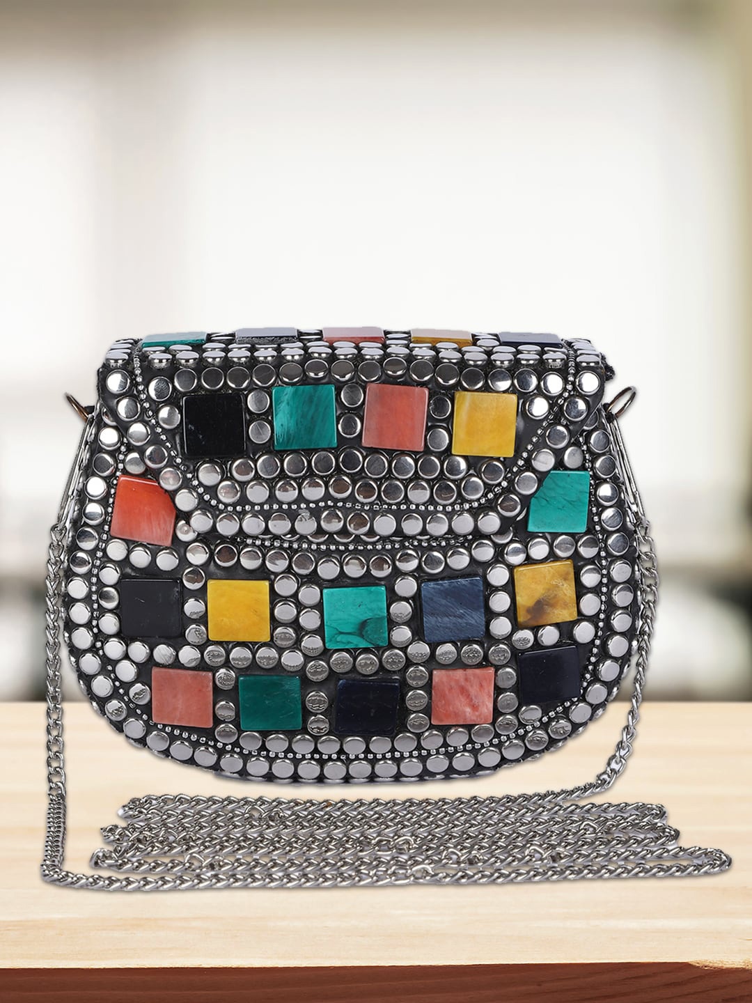 

MINI WESST Embellished Structured Sling Bag, Silver