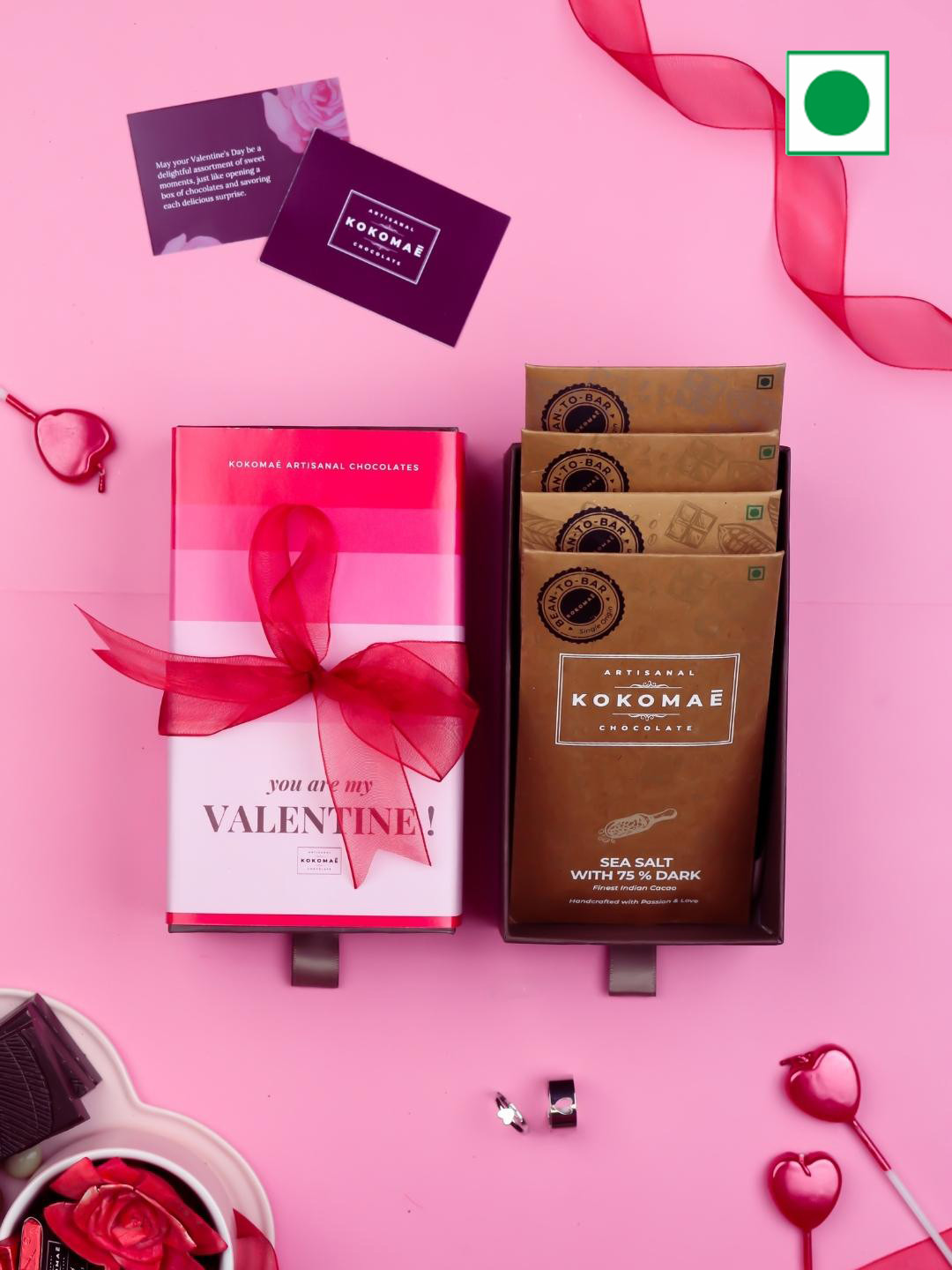 

Kokomae Artisanal Chocolate 4 pcs Bar Valentine's Hamper - Bean to Bar, Pink