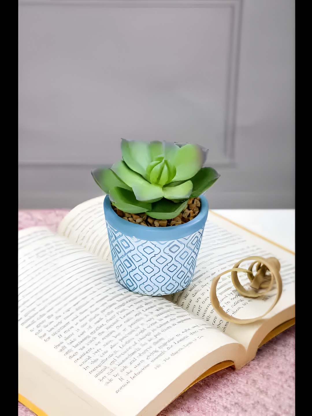 

Satyam Kraft Green & Blue Textured Succulent Artificial Plant With Pot