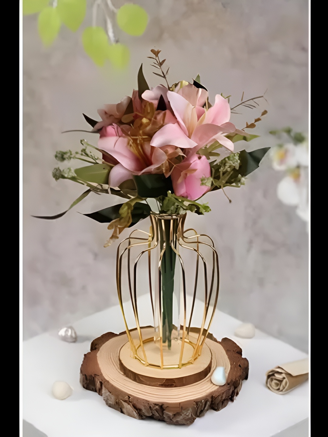 Satyam Kraft Pink & Green Lily Tulip Artificial Flowers Bunch