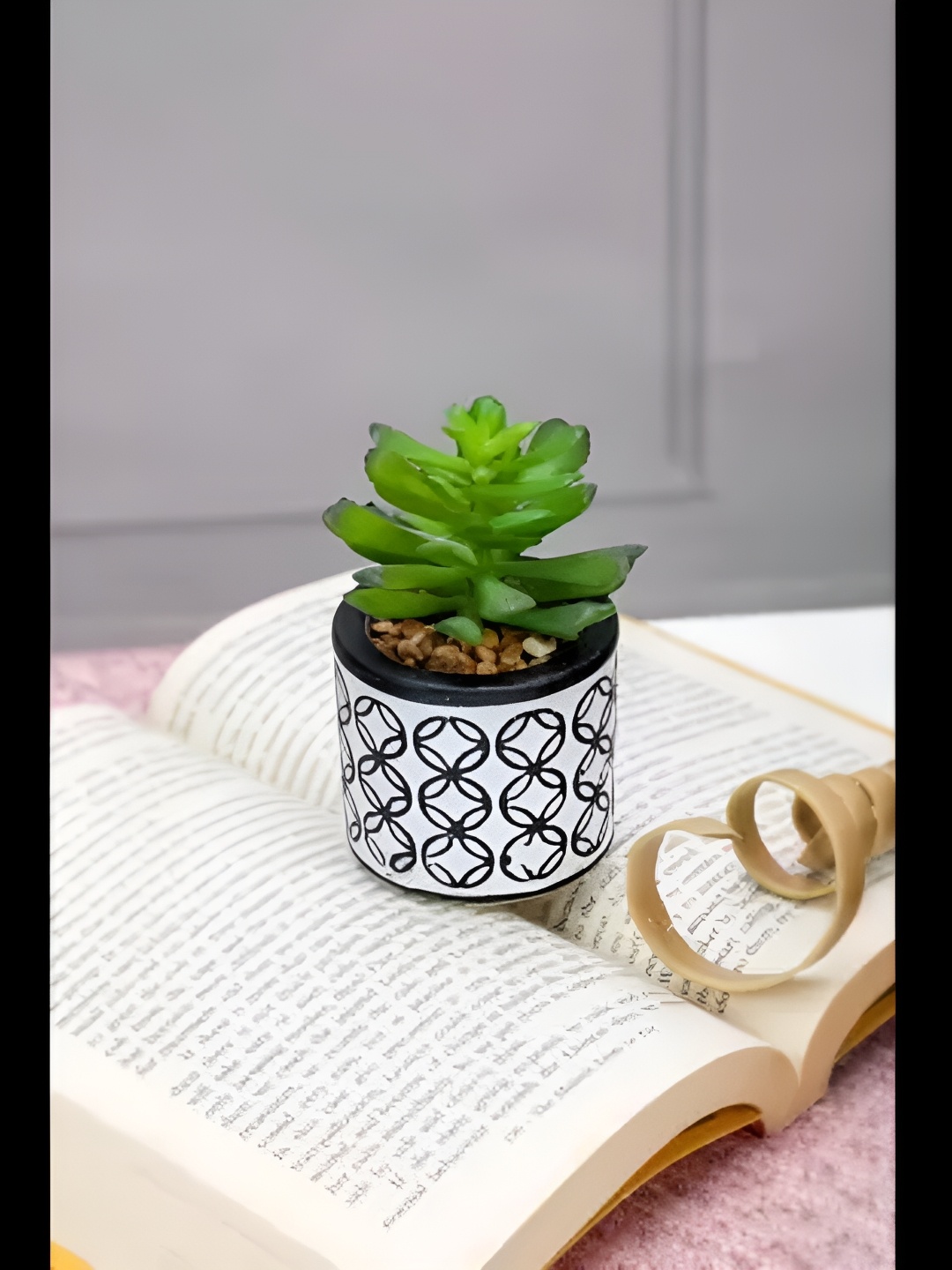 

Satyam Kraft Green & White Succulent Artificial Plant With Pot