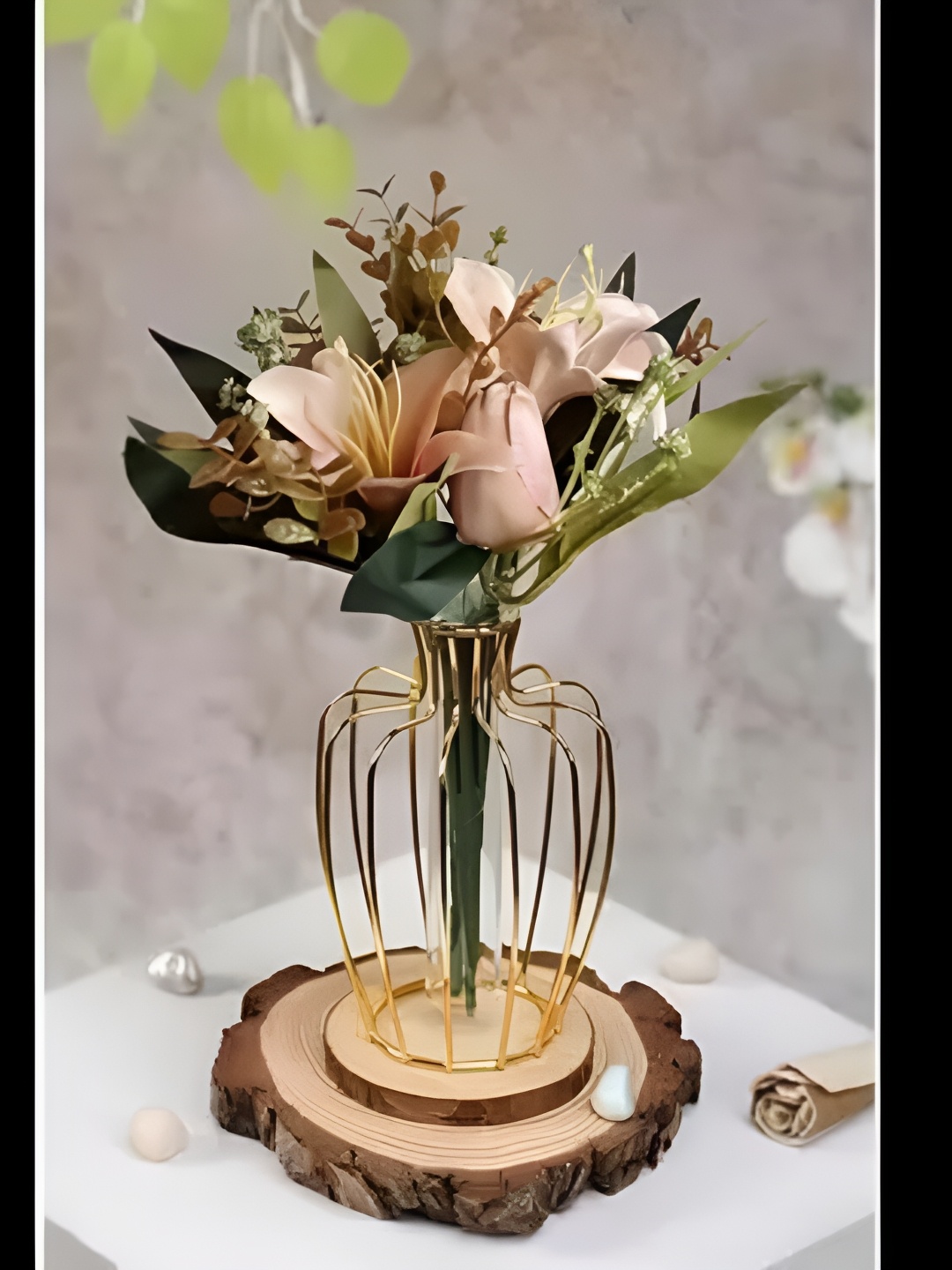 

Satyam Kraft Orange & Green Lily Tulip Artificial Flowers Bunch