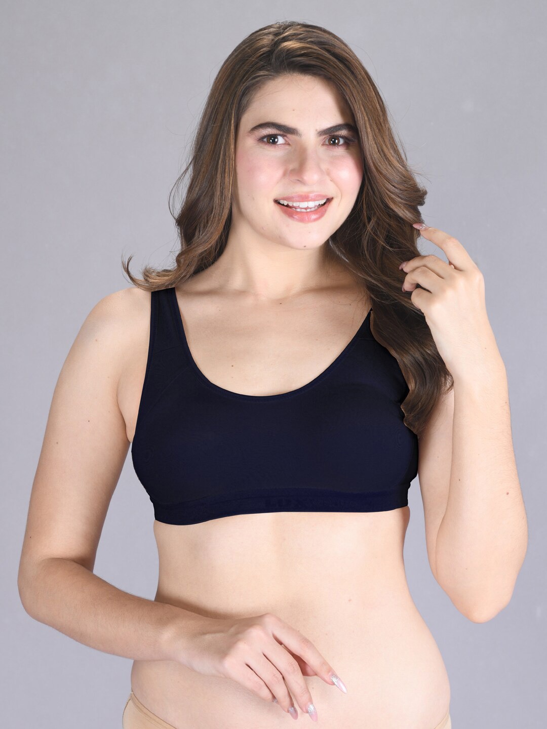 

LUX VENUS Full Coverage Cotton Workout Bra With All Day Comfort, Navy blue