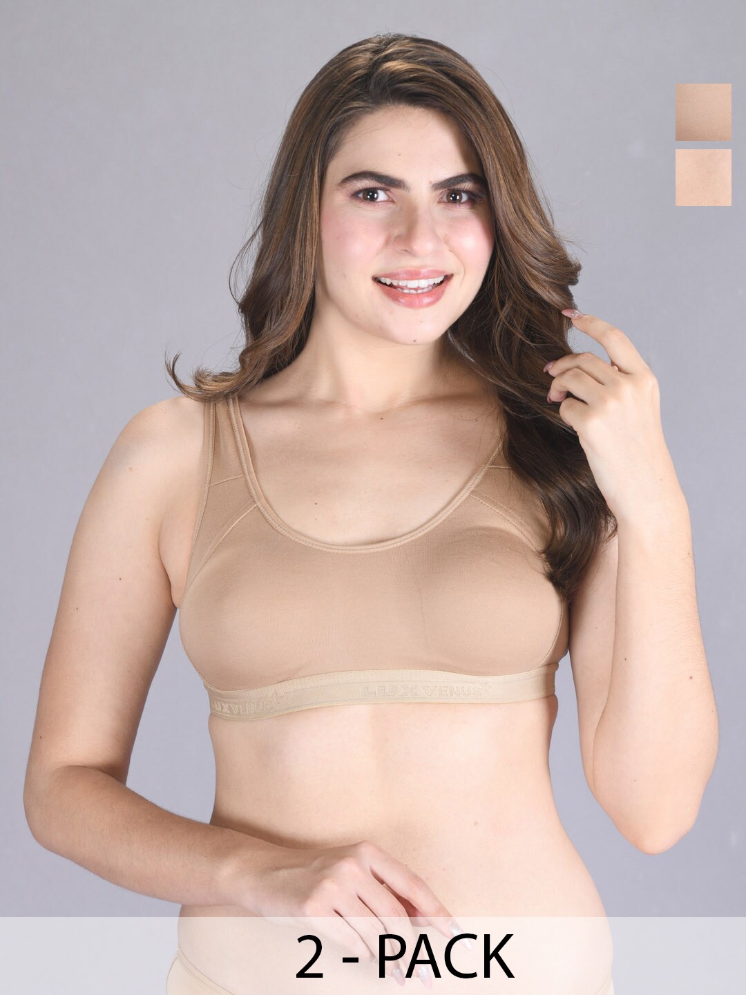 

LUX VENUS Pack Of 2 Full Coverage Cotton Workout Bra With All Day Comfort, Beige
