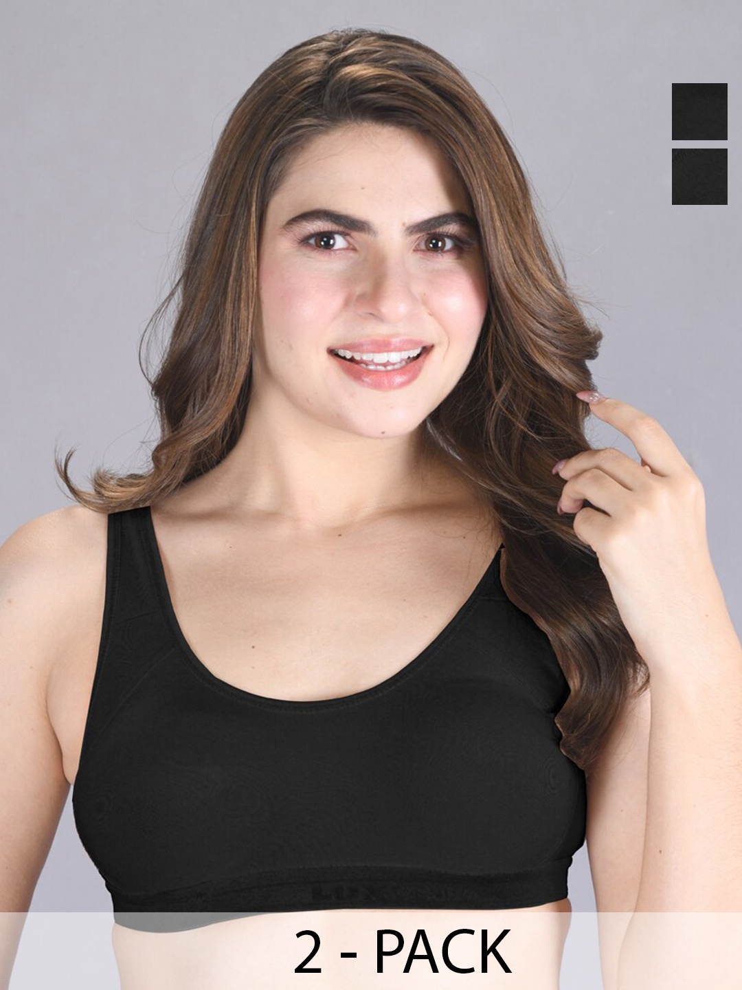 

LUX VENUS Pack Of 2 Full Coverage Cotton Workout Bra All Day Comfort, Black