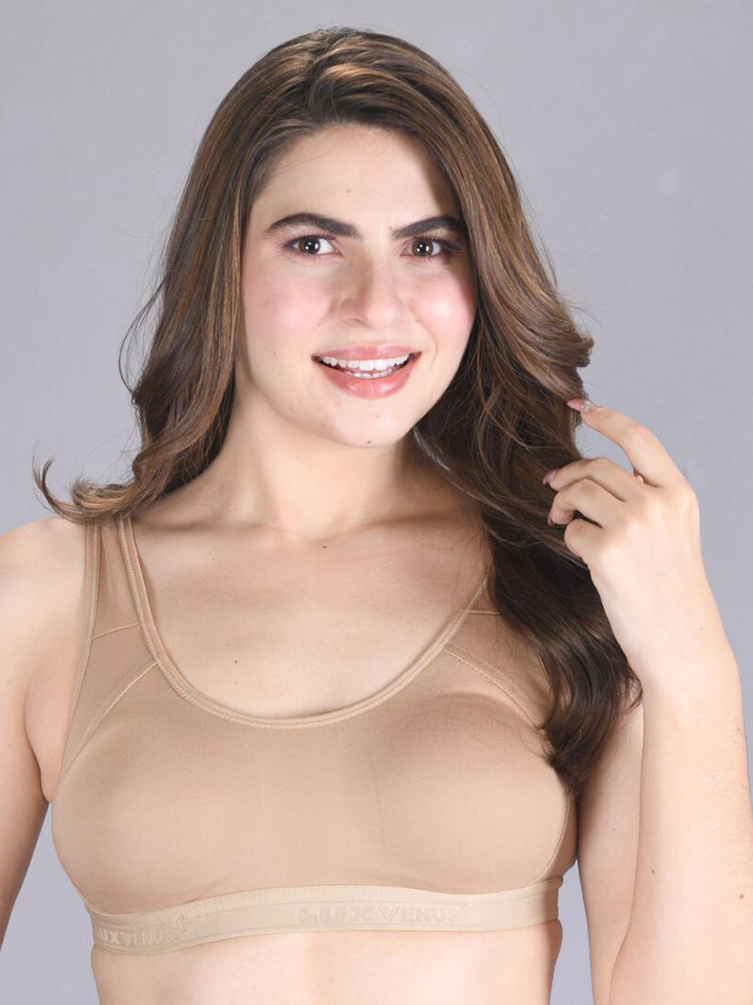 

LUX VENUS Full Coverage Cotton Workout Bra All Day Comfort, Tan