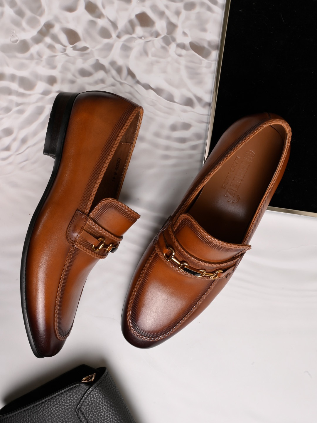 

Cobblerz Men Buckles Detail Leather Loafers, Tan