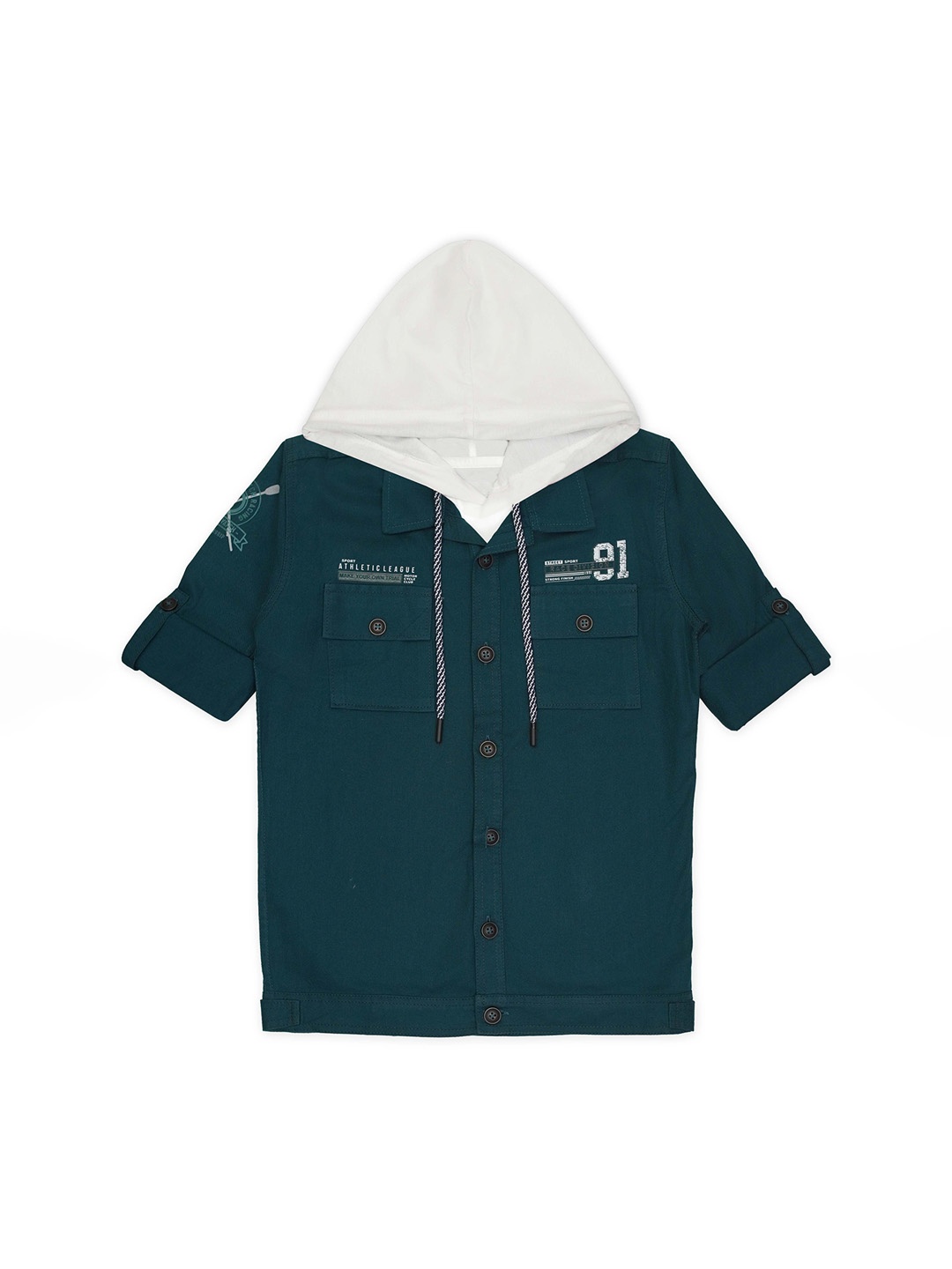 

CAVIO Boys Hooded Neck Lightweight Cotton Denim Jacket With T-Shirt, Green