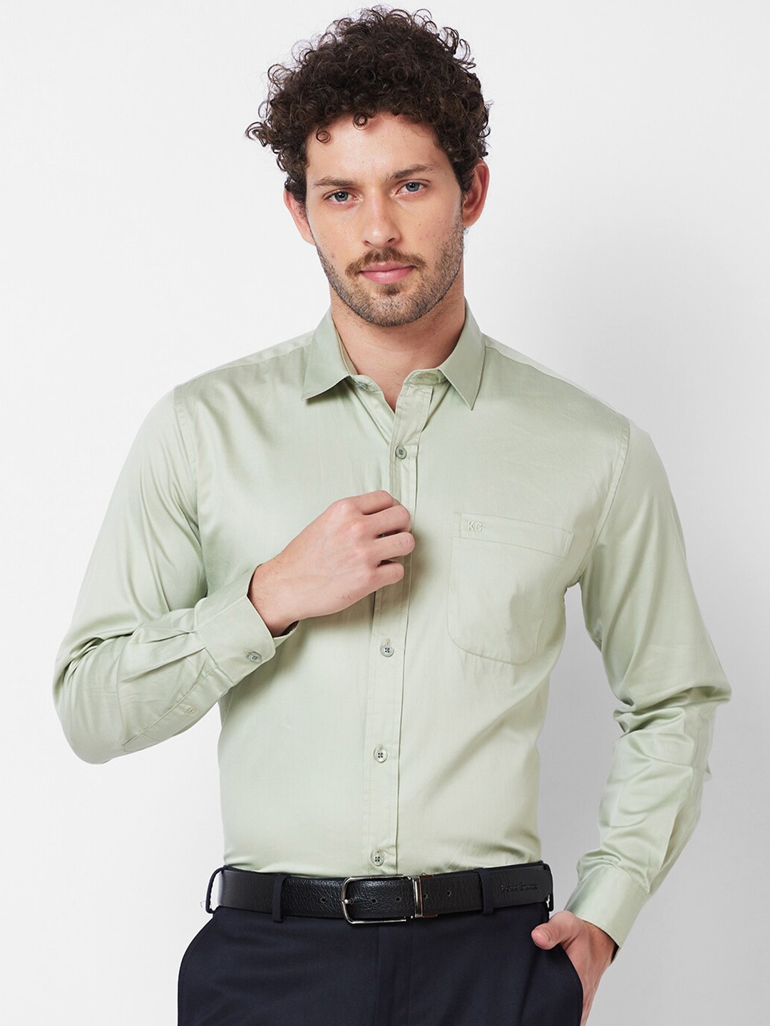 

Kenneth Cole Slim Fit Spread Collar Long Sleeves Cotton Formal Shirt, Green