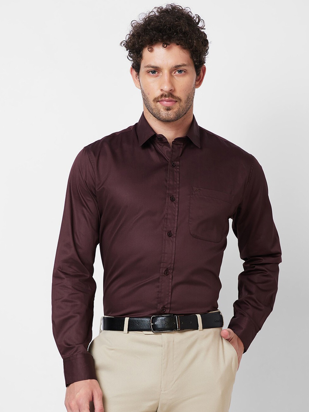 

Kenneth Cole Slim Fit Spread Collar Long Sleeves Cotton Formal Shirt, Brown