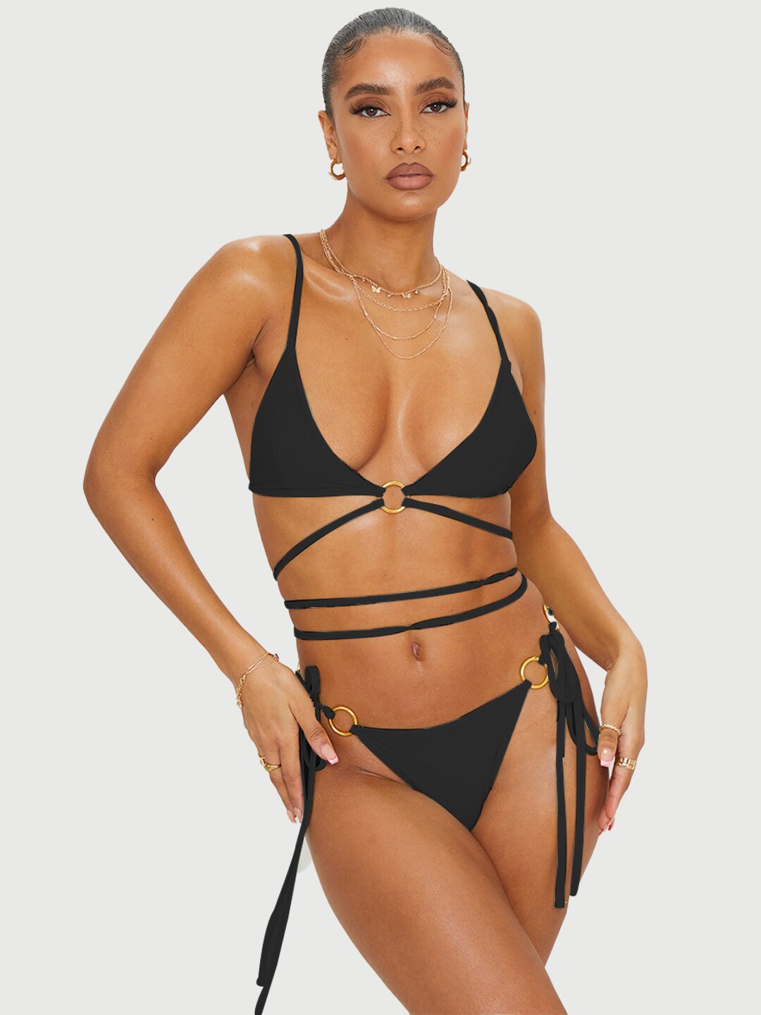 

Krelin Shoulder Strap Swim Bikini Set, Black