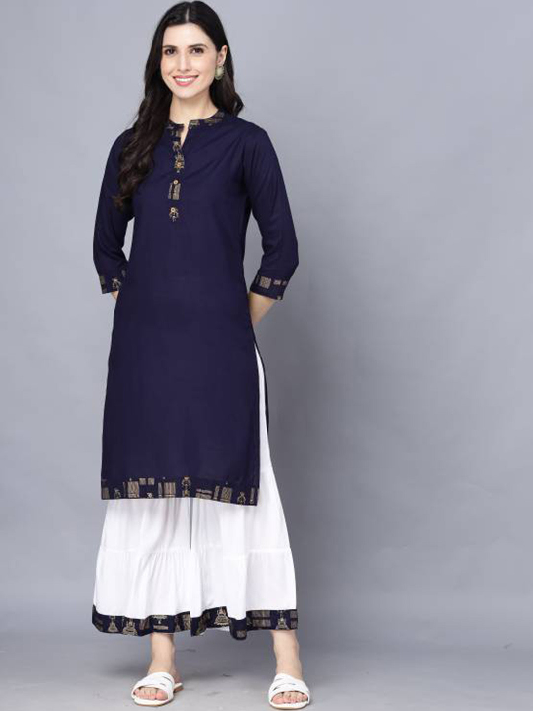 

BAESD Regular Mandarin Collar Kurta with Sharara, Blue