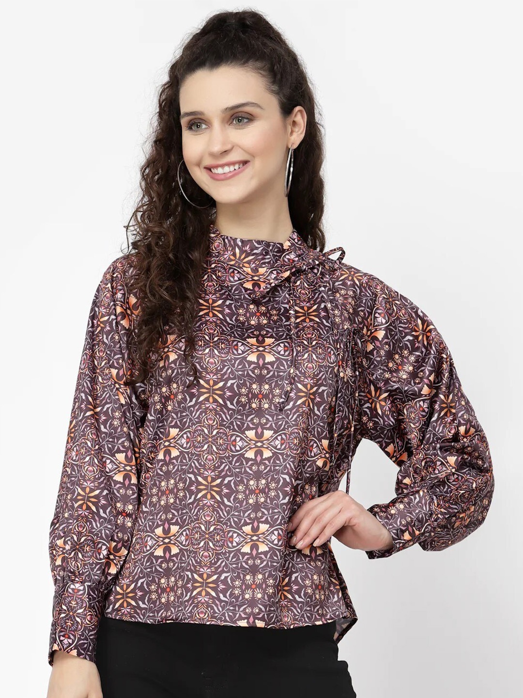 

BELAVINE Floral Printed Top, Brown