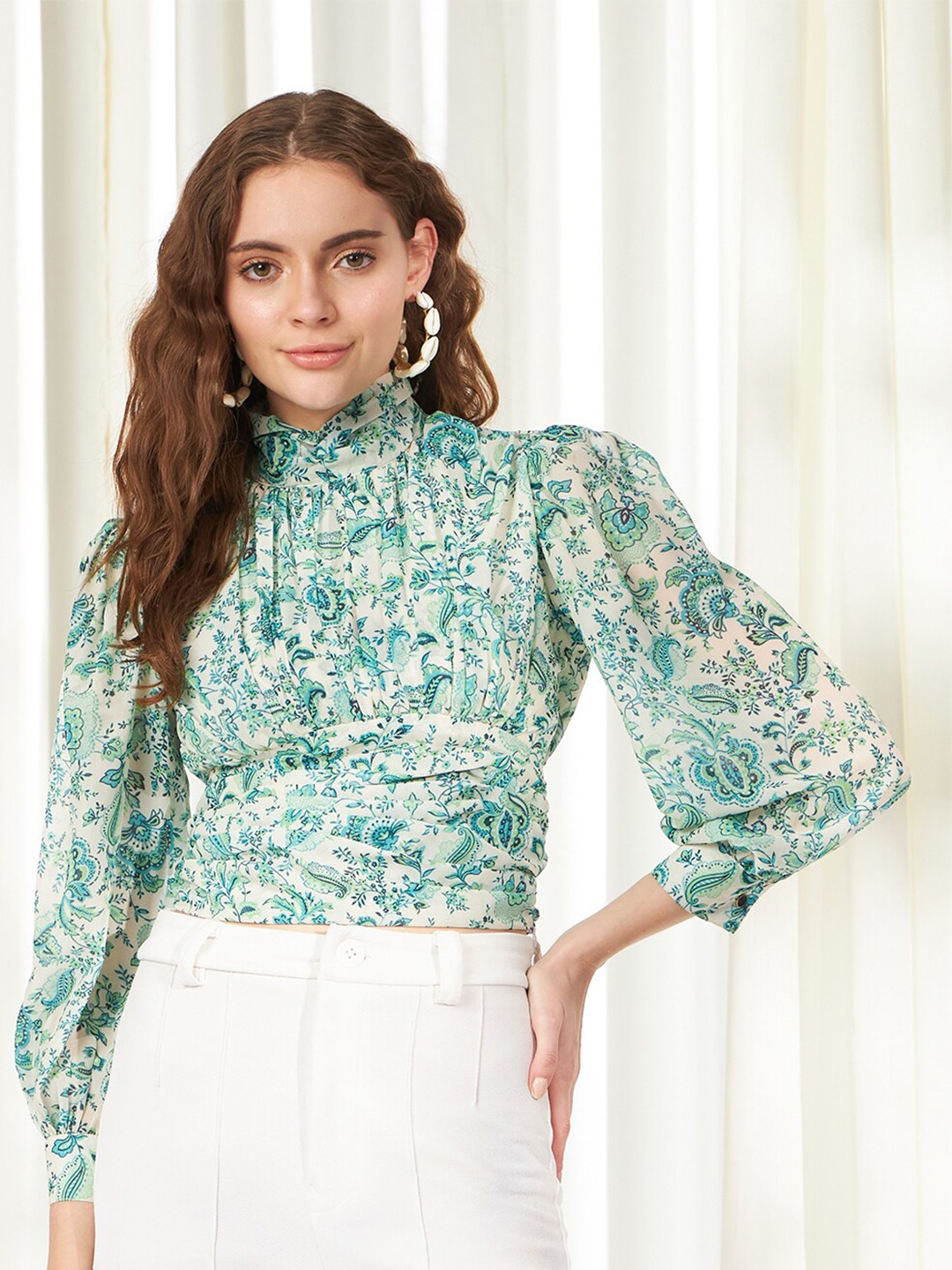 

BELAVINE Floral Printed High Neck Top, Cream