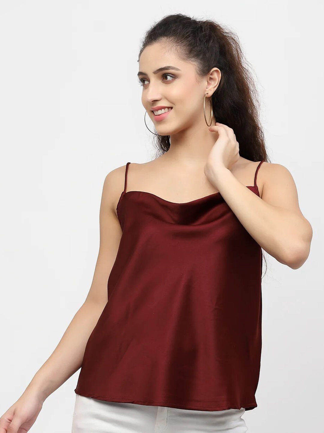 

BELAVINE Shoulder Straps Cowl Top, Maroon