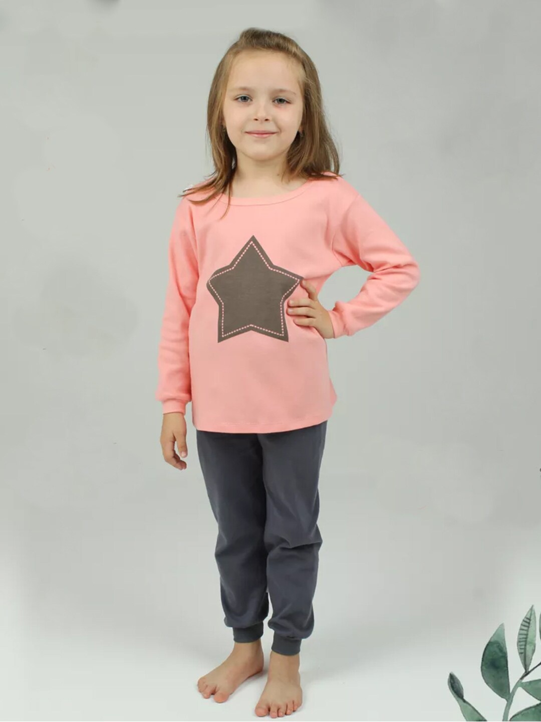 

Bold N Elegant Kids Printed Pure Cotton T-shirt with Joggers, Peach