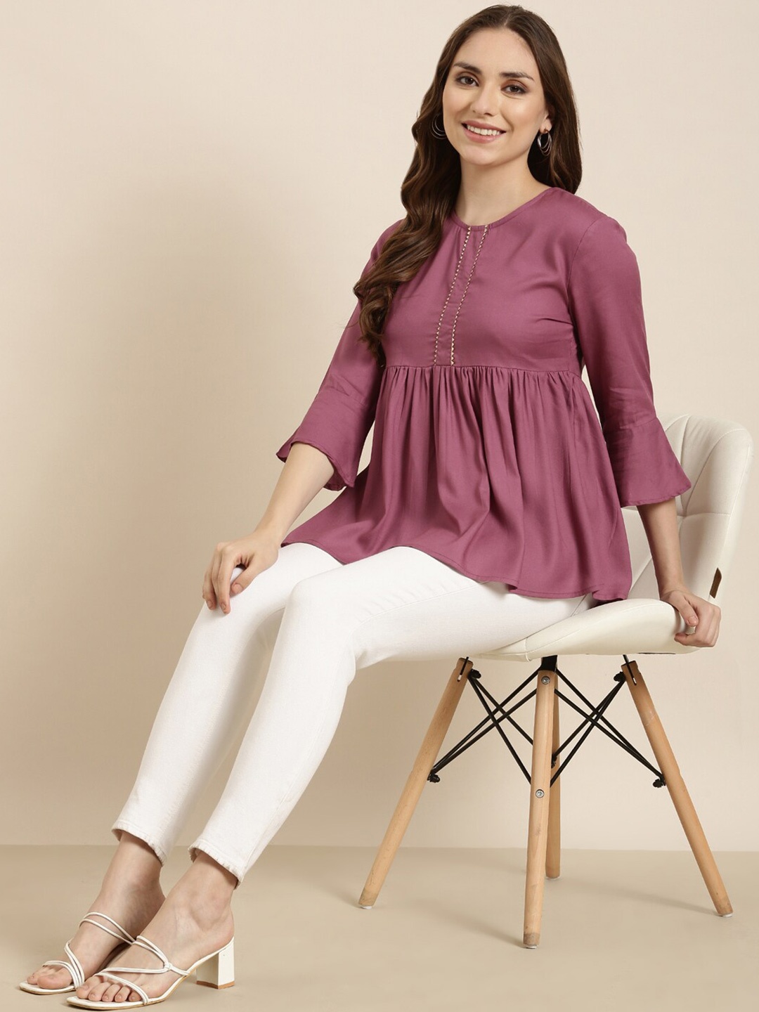 

SHOWOFF Bell Sleeves Gathered or Pleated Empire Top, Lavender