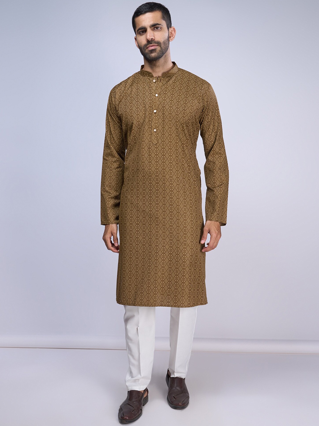 

BELLAZO Mandarin Collar Cotton Strigth Kurta, Mustard
