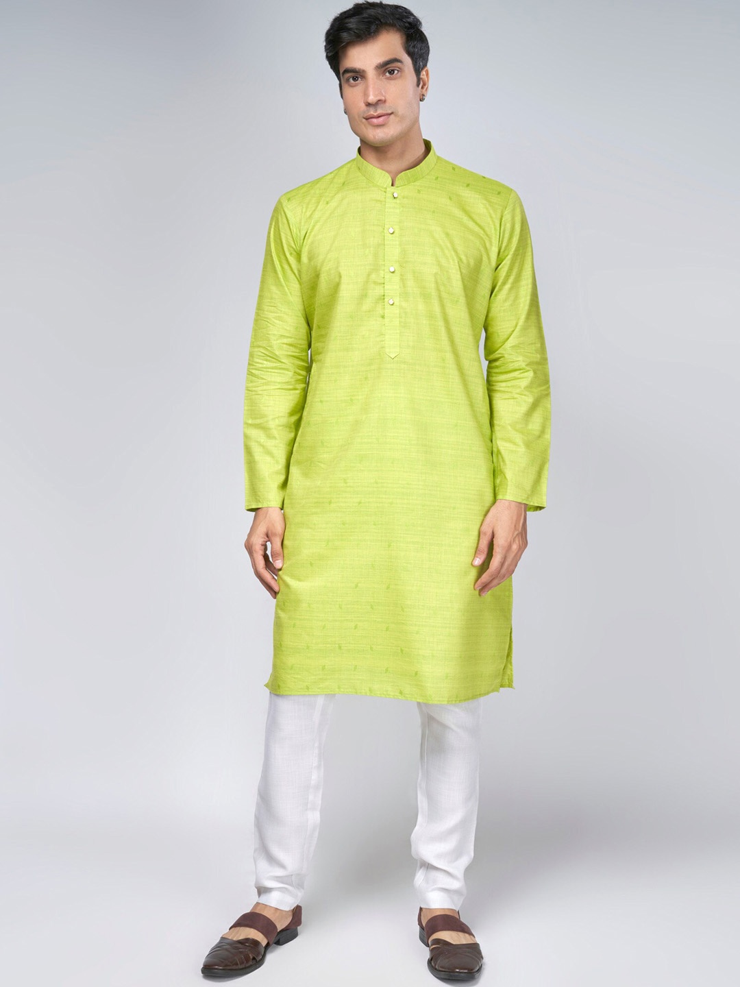 

BELLAZO Mandarin Collar Cotton Strigth Kurta, Sea green
