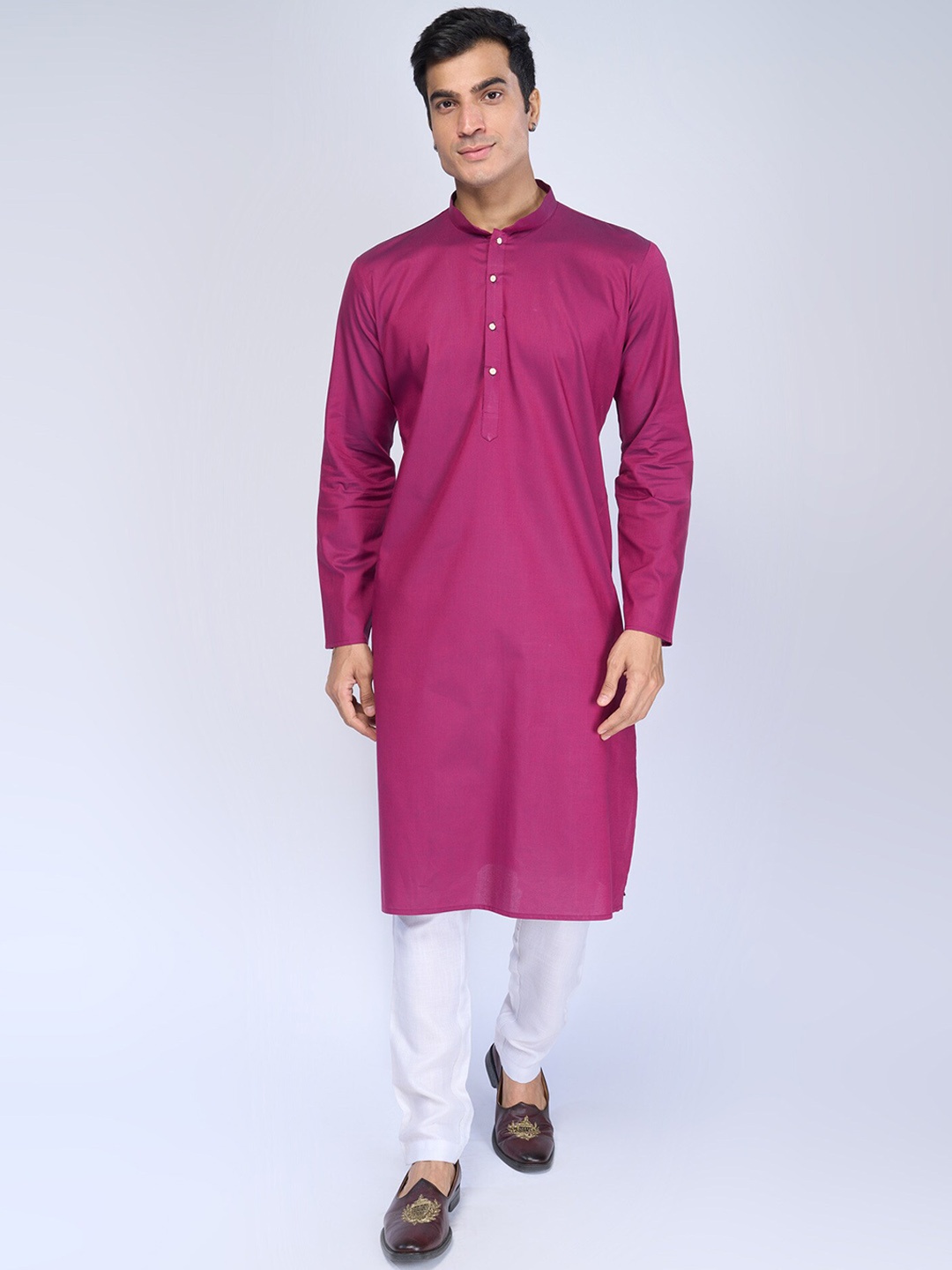 

BELLAZO Mandarin Collar Cotton Strigth Kurta, Purple